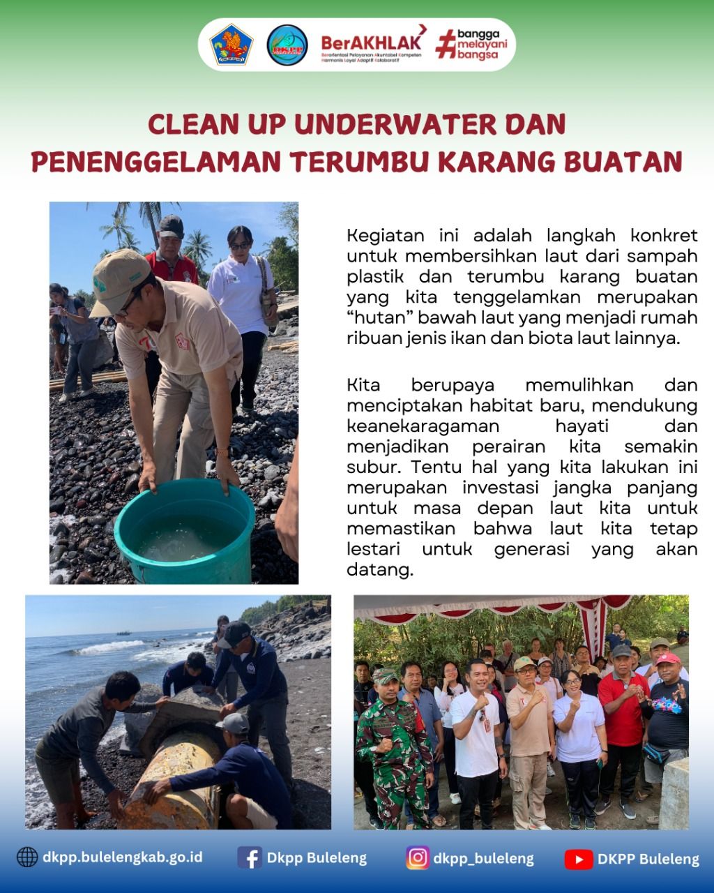 CLEAN UP UNDERWATER DAN PENENGGELAMAN TERUMBU KARANG BUATAN